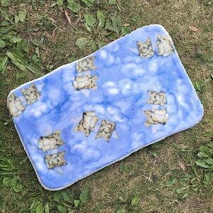 NEW! Angel Cats Blue Pet Mat - Small - 3 Layers, Fleece + Sherpa | Dog Cat Baby